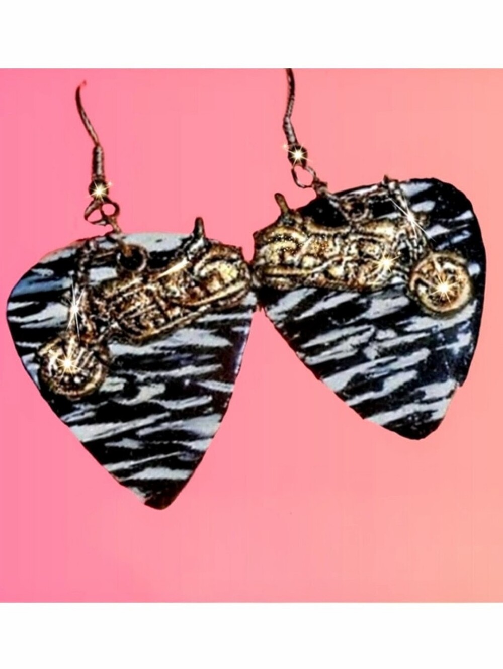 Motorcycle Theme on Zebra Print Earrings Choice of 1 pair